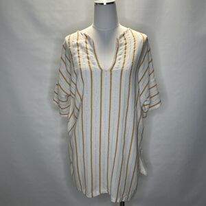ZARA Women’s Medium Boxy V-Neck Striped Cotton Linen Blouse Orange White